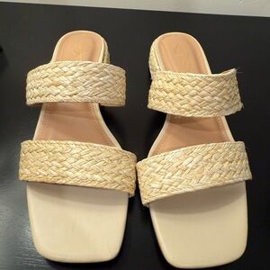 Cream and Tan Double Strap Sandals